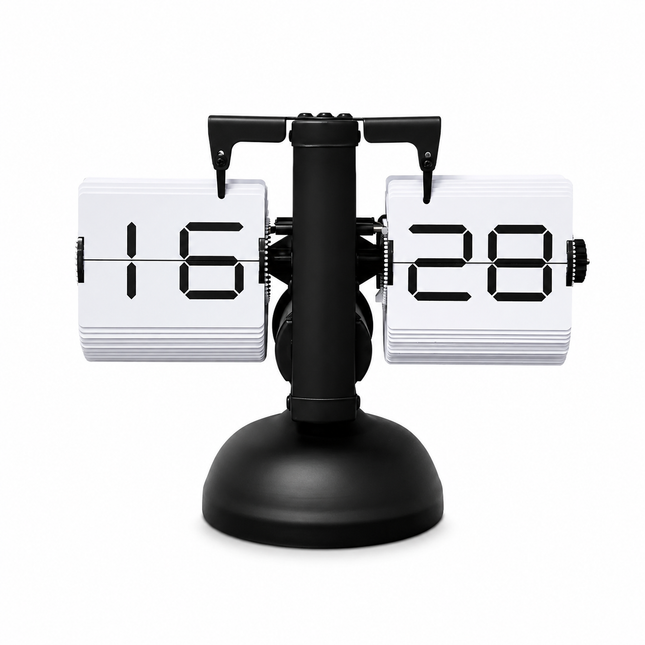 ONE FASHION F-601-1 μαύρο flip επιτραπέζιο ρολόι με λευκές κάρτες