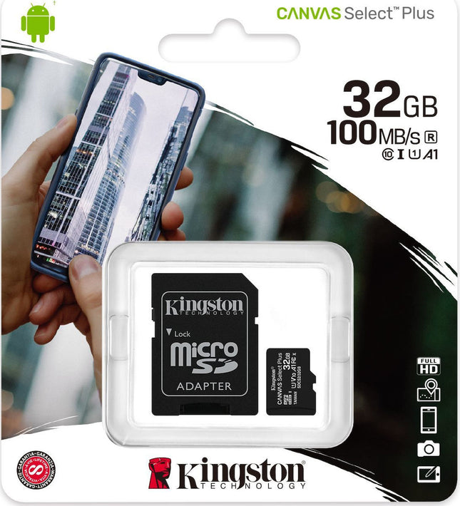 κάρτα μνήμης microSDHC 32GB με αντάπτορα SD για smartphone, tablet, φωτογραφικές μηχανές και συσκευές που υποστηρίζουν microSD