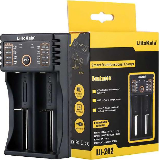 USB φορτιστής μπαταριών 2 θέσεων για φόρτιση Li-ion, Ni-MH και Ni-Cd μπαταριών διαφορετικών μεγεθών