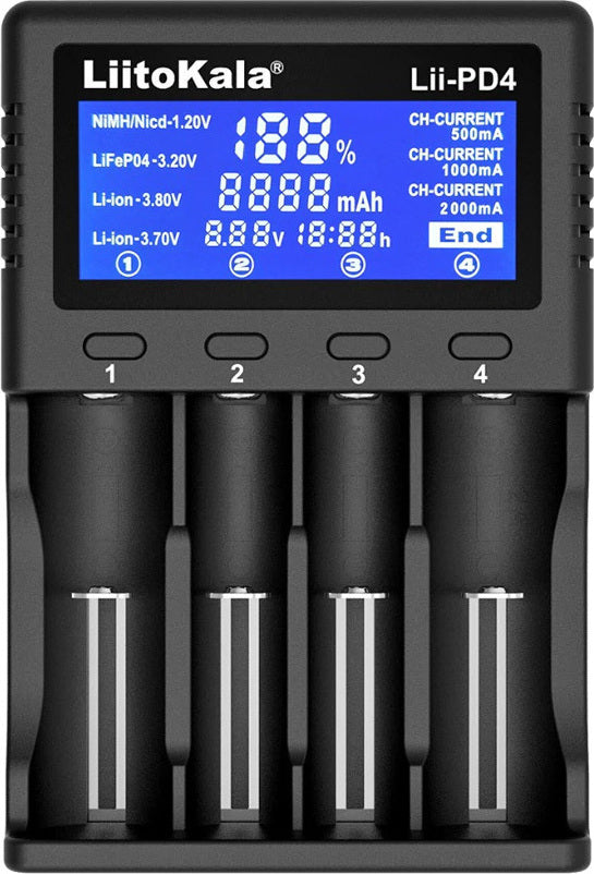 LiitoKala LII-PD4 Φορτιστής 4 Θέσεων με Οθόνη για Li-ion Ni-MH Ni-Cd
