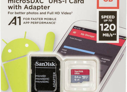 κάρτα μνήμης microSDXC 64GB με αντάπτορα SD για smartphone, tablet, φωτογραφικές μηχανές και συσκευές που υποστηρίζουν microSD