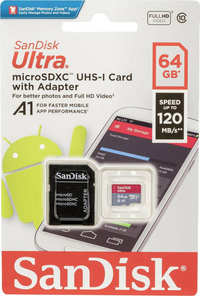 κάρτα μνήμης microSDXC 64GB με αντάπτορα SD για smartphone, tablet, φωτογραφικές μηχανές και συσκευές που υποστηρίζουν microSD
