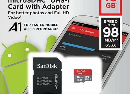 κάρτα μνήμης microSDHC 16GB με αντάπτορα SD για smartphone, tablet, φωτογραφικές μηχανές και συσκευές που υποστηρίζουν microSD