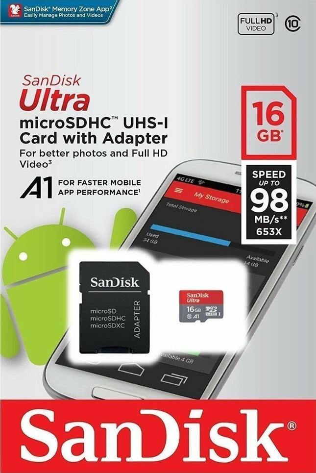 κάρτα μνήμης microSDHC 16GB με αντάπτορα SD για smartphone, tablet, φωτογραφικές μηχανές και συσκευές που υποστηρίζουν microSD