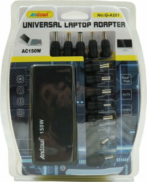 Συσκευασία Andowl Q-A281 universal laptop adapter 150W με 13 tips