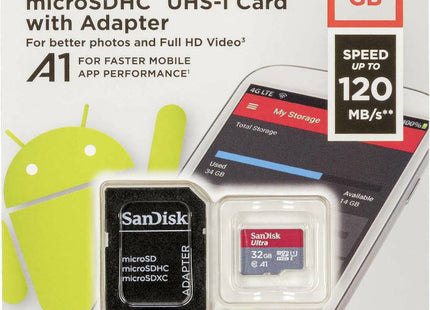 SanDisk Ultra microSDHC 32GB Class 10 U1 A1 UHS-I με SD Adapter