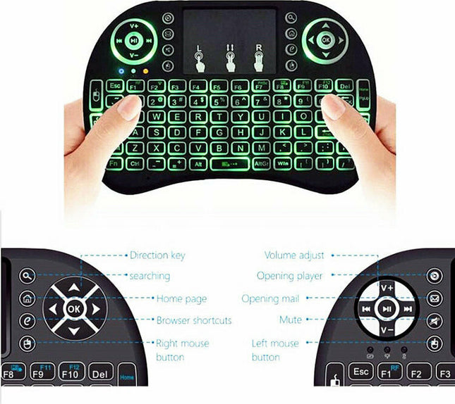 ασύρματο mini πληκτρολόγιο με touchpad και φωτιζόμενα πλήκτρα για TV box, υπολογιστή, media center και καθημερινό χειρισμό από απόσταση
