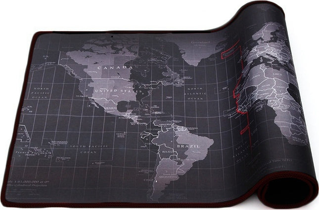 μαύρο gaming mouse pad με σχέδιο παγκόσμιου χάρτη για gaming setup, γραφείο, πληκτρολόγιο και ποντίκι