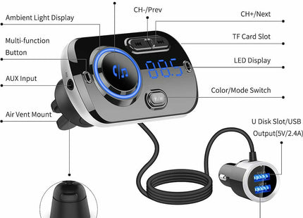 FM Transmitter Αυτοκινήτου BC49BQ με Bluetooth και Διπλό USB για ήχο αυτοκινήτου