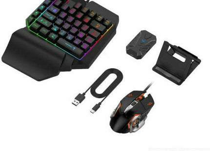 mobile gaming combo με μονόχειρο keypad, ποντίκι και φωτιζόμενα πλήκτρα για mobile gaming σε συσκευές που υποστηρίζουν τέτοια αξεσουάρ