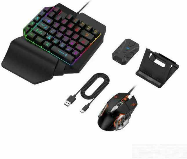mobile gaming combo με μονόχειρο keypad, ποντίκι και φωτιζόμενα πλήκτρα για mobile gaming σε συσκευές που υποστηρίζουν τέτοια αξεσουάρ