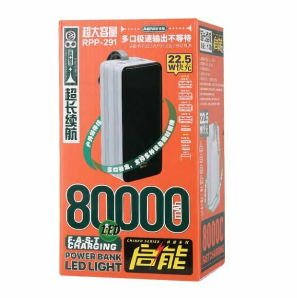 Remax RPP-291 high capacity portable charger ports and LED light