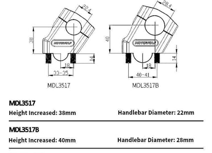 Motowolf 3517MDL Αποστάτες Τιμονιού 22mm Μαύροι για μοτοσυκλέτα