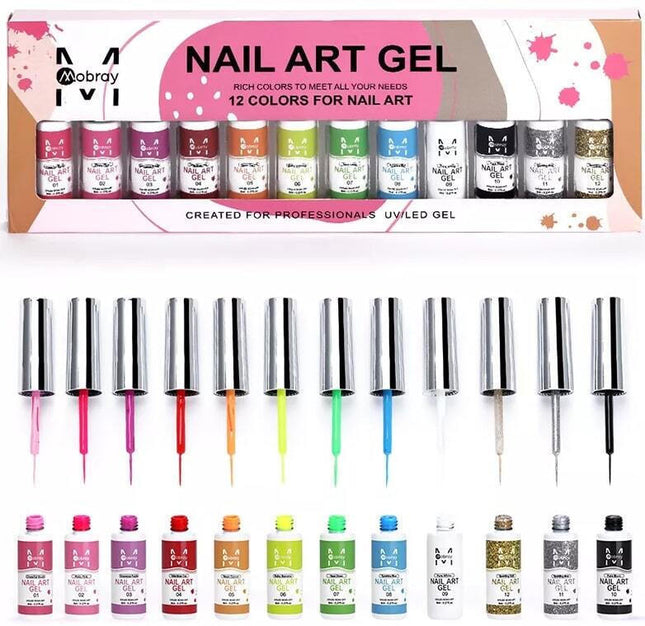Mobray Nail Art Gel Liner Σετ 12 Χρωμάτων UV/LED