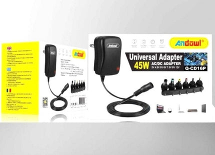 Συσκευασία Andowl Q-CD16P universal adapter 45W με σετ βυσμάτων