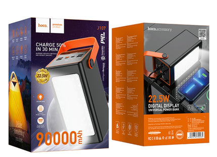 Hoco J107 Super Power Bank 90000mAh 22.5W Φακός LED Power Banks για Power Banks