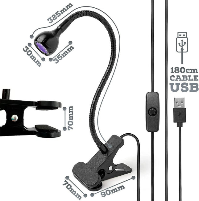 Mini λάμπα νυχιών LED UV με εύκαμπτο βραχίονα και καλώδιο USB 180cm