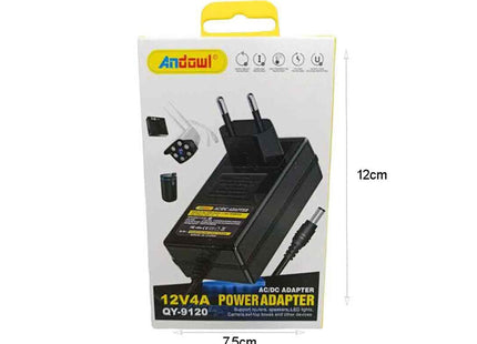 Andowl QY-9120 power adapter συσκευασία με διαστάσεις 12cm και 7.5cm