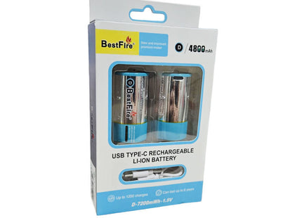 BestFire Επαναφορτιζόμενες Μπαταρίες D Li-ion 1.5V 4800mAh USB-C 2τμχ