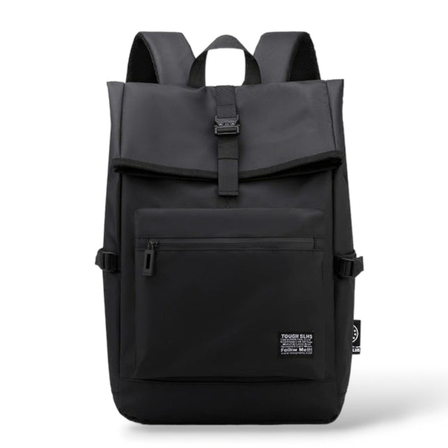 μαύρο αδιάβροχο σακίδιο πλάτης rolltop 18L με μπροστινή τσέπη