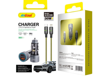 Andowl Q-DC50B car charger με USB Type-C και καλώδιο Lightning