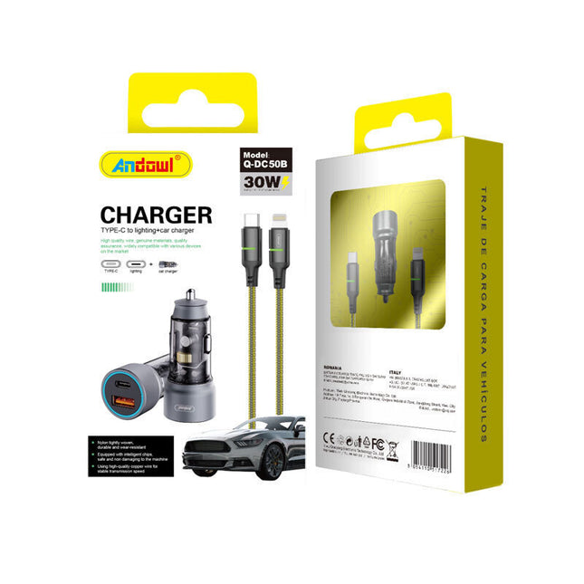 Andowl Q-DC50B car charger με USB Type-C και καλώδιο Lightning