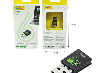 Συσκευασία Andowl AX600 Wireless USB Adapter και μαύρος mini αντάπτορας Wi-Fi 6