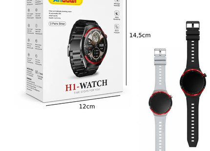 Συσκευασία Andowl H1 Watch διαστάσεων 14,5 x 12 cm με μαύρη και ασημί επιλογή