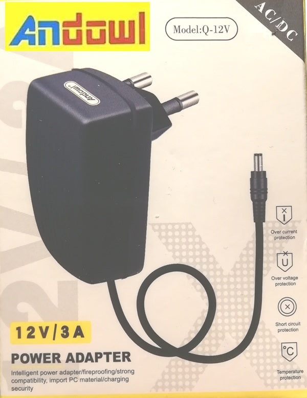 Andowl Q-12V power adapter 12V 3A με ευρωπαϊκό φις και προστασίες