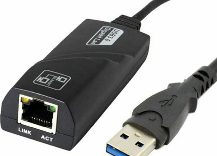 Μαύρος αντάπτορας δικτύου Andowl Q-C28 με βύσμα USB 3.0 και θύρα Ethernet RJ45