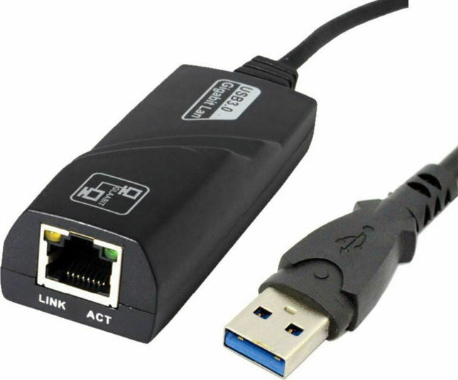 Μαύρος αντάπτορας δικτύου Andowl Q-C28 με βύσμα USB 3.0 και θύρα Ethernet RJ45