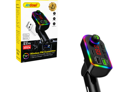 Andowl Q-C75 ασύρματος FM transmitter με USB φορτιστή 5V 3.1A και LED οθόνη