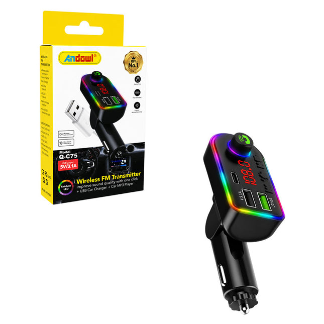 Andowl Q-C75 ασύρματος FM transmitter με USB φορτιστή 5V 3.1A και LED οθόνη