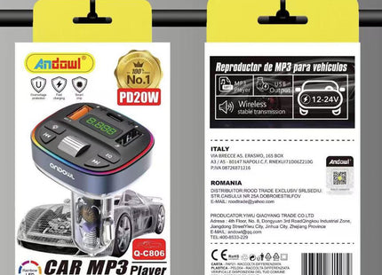 Andowl Q-C806 FM Transmitter αυτοκινήτου Bluetooth με διπλή USB και LED οθόνη