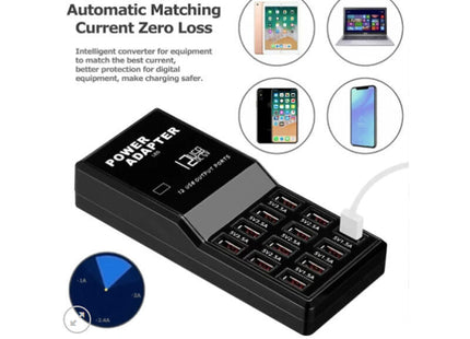 Andowl βάση φόρτισης Q-CD630 60W με 12 θύρες USB-A σε μαύρο χρώμα