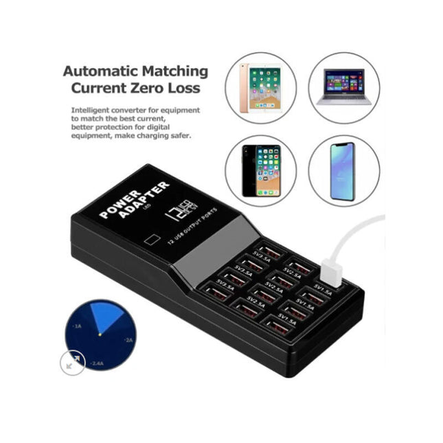 Andowl βάση φόρτισης Q-CD630 60W με 12 θύρες USB-A σε μαύρο χρώμα