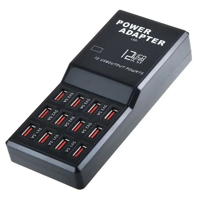 Μαύρη βάση φόρτισης Andowl Q-CD630 με 12 θύρες USB-A