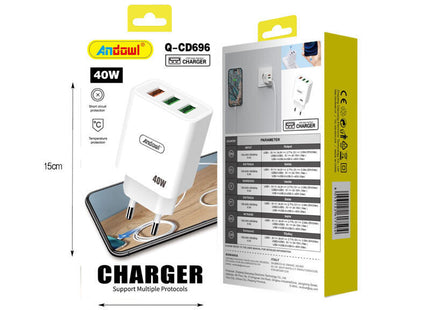 Andowl φορτιστής Q-CD696 40W με 3 θύρες USB-A σε λευκό χρώμα