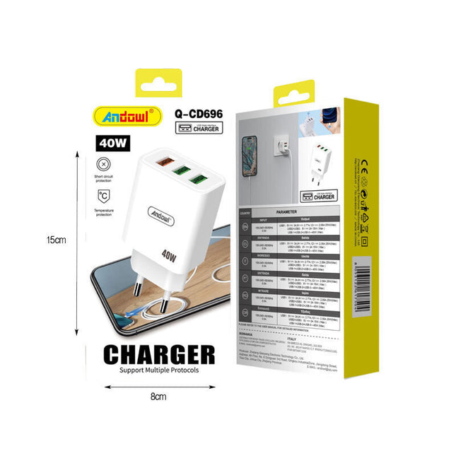Andowl φορτιστής Q-CD696 40W με 3 θύρες USB-A σε λευκό χρώμα