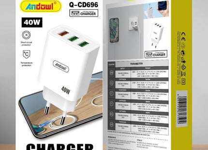 Συσκευασία Andowl Q-CD696 φορτιστή USB 40W με ευρωπαϊκό βύσμα