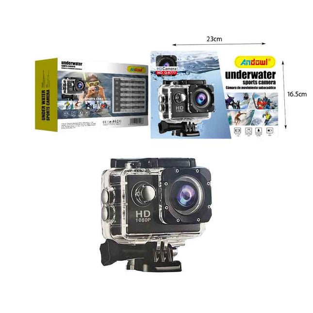 Συσκευασία Andowl Q-K777 underwater sports camera με διαστάσεις περίπου 23 x 16,5 cm