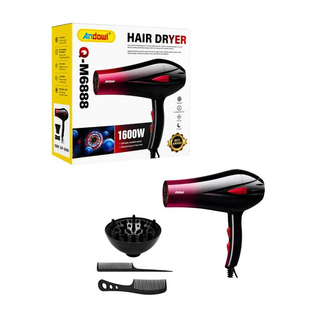 Σετ πιστολάκι μαλλιών Andowl Q-M688 1600W με συσκευασία φυσούνα και δύο χτένες