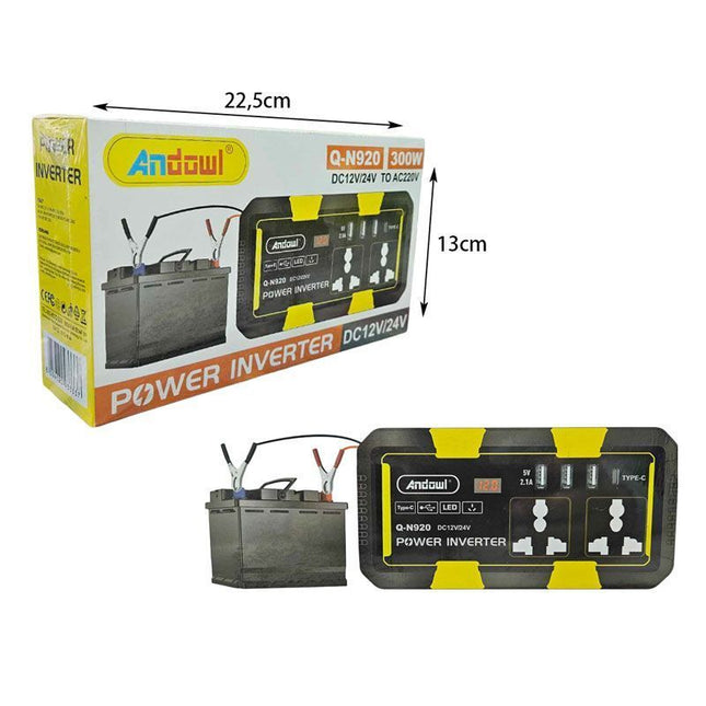 Andowl Q-N920 inverter αυτοκινήτου 300W με θύρες USB και πρίζες