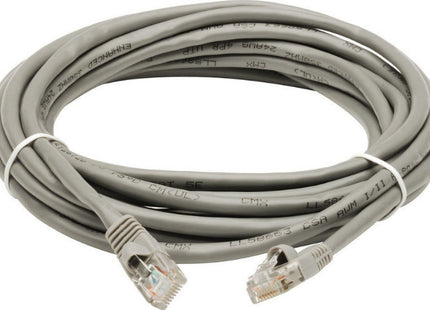 Τυλιγμένο γκρι καλώδιο δικτύου Ethernet 15 μέτρων με δύο διάφανα βύσματα RJ45