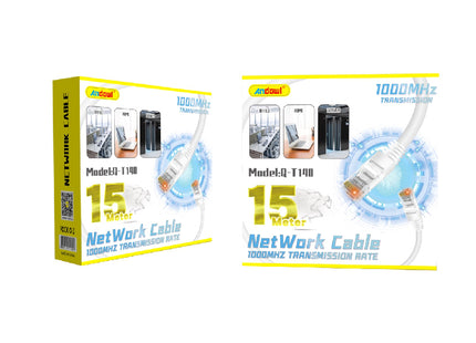 Συσκευασία Andowl Q-T140 Network Cable 15 Meter με λευκό καλώδιο και βύσματα RJ45
