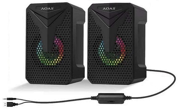 AOAS E-005 ηχεία υπολογιστή 2.0 με RGB φωτισμό και μαύρο περίβλημα