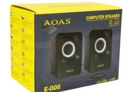 Συσκευασία AOAS E-006 με δύο μαύρα ηχεία υπολογιστή
