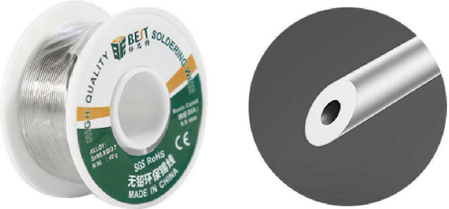 Καρούλι Best σύρματος κόλλησης 0.4mm BST-TIN0440 40gr και λεπτομέρεια διατομής