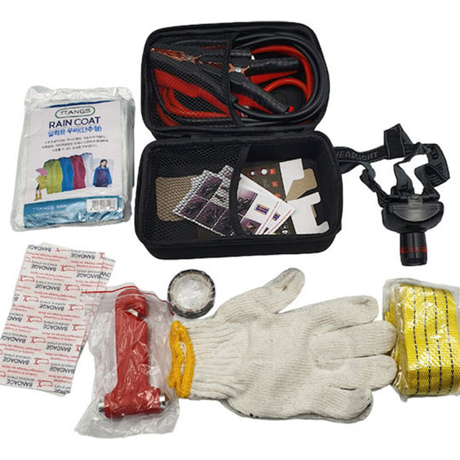 Roadside emergency kit αυτοκινήτου με καλώδια μπαταρίας φακό και γάντια