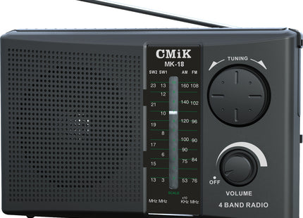 Μαύρο CMiK MK-18 retro επιτραπέζιο ραδιόφωνο με κεραία, tuning και volume